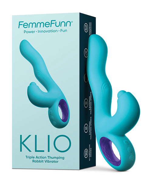 FemmeFunn Klio Rechargeable Silicone Triple Action Thumping Rabbit Vibrator Turquoise