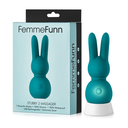 FemmeFunn Funn Buddies Stubby 2 Massager Rechargeable Silicone Vibrator with Ears Turquoise