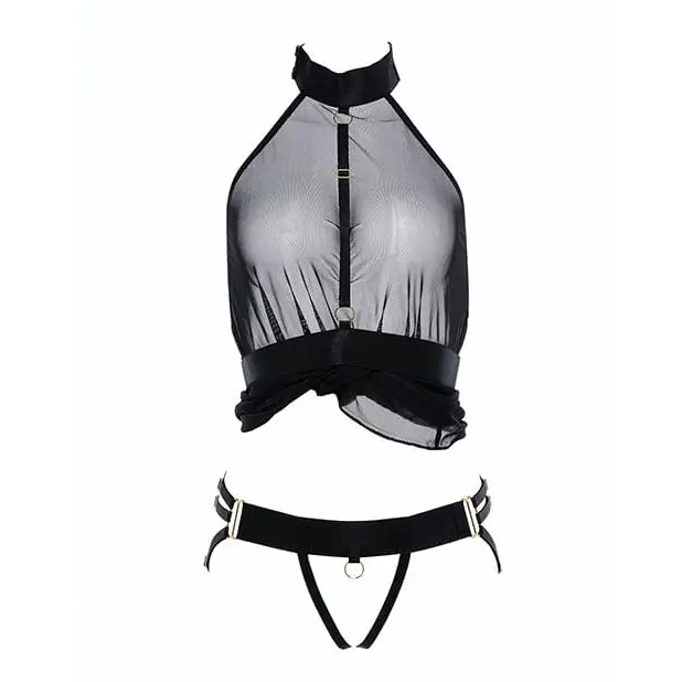 Allure Lingerie Lp Lingerie - Packaged Adore Be My Baby Sheer Mesh Harness Babydoll & Open Panty Black O/s at the Haus of Shag