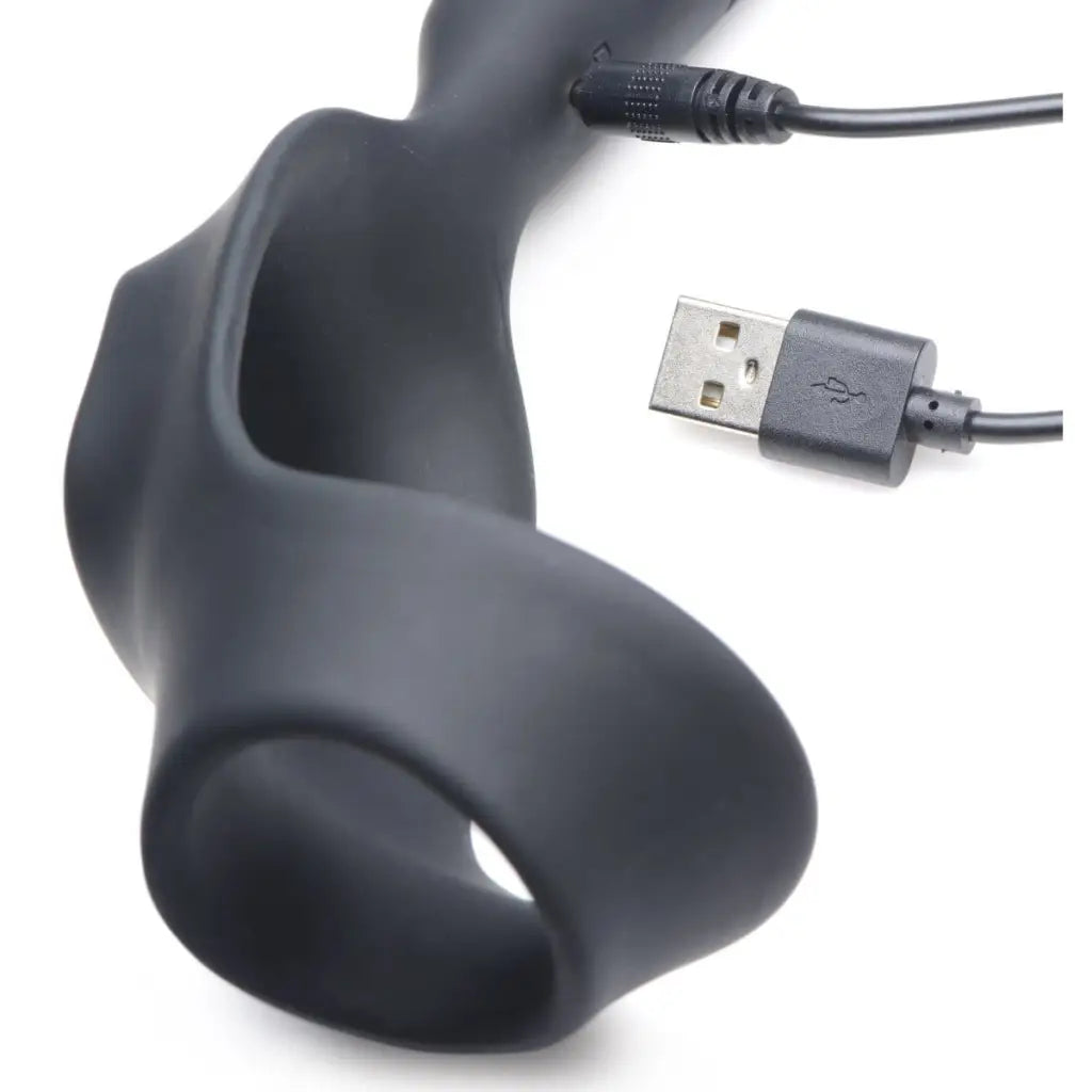 Matte black vibrating anal plug with attached USB cable - Alpha-Pro 10X P-BOMB toy