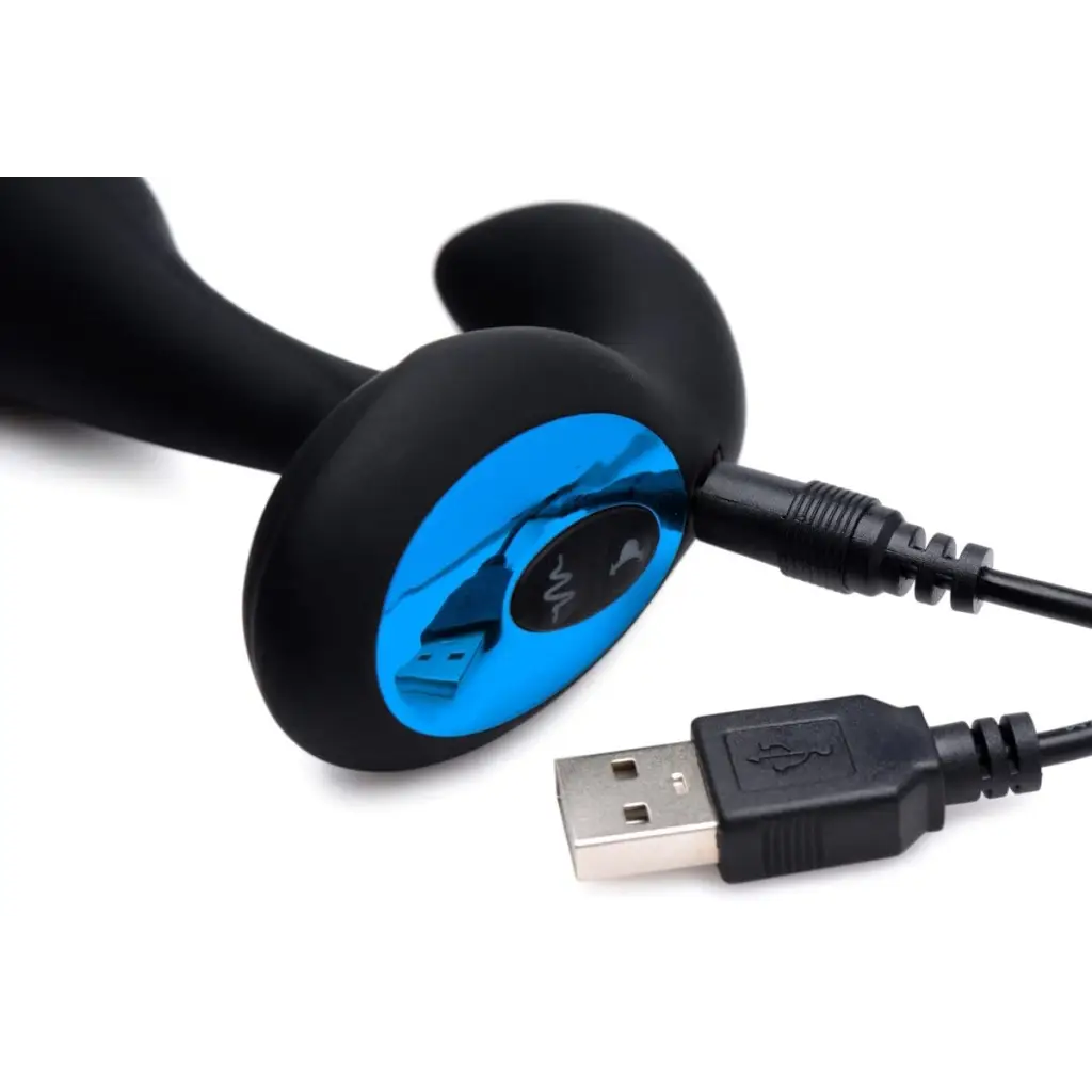 Alpha Pro USB headset with blue and black earbud design for bendable prostate stimulator