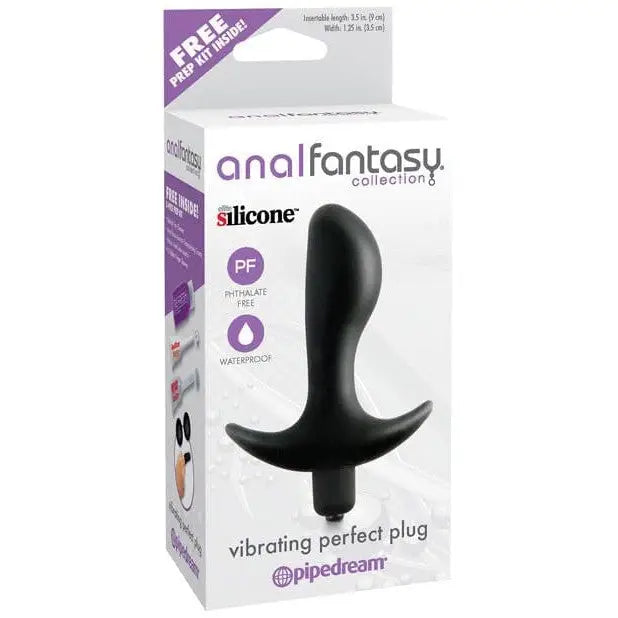 Black Silicone Vibrating Perfect Plug from Anal Fantasy Collection in retail packaging