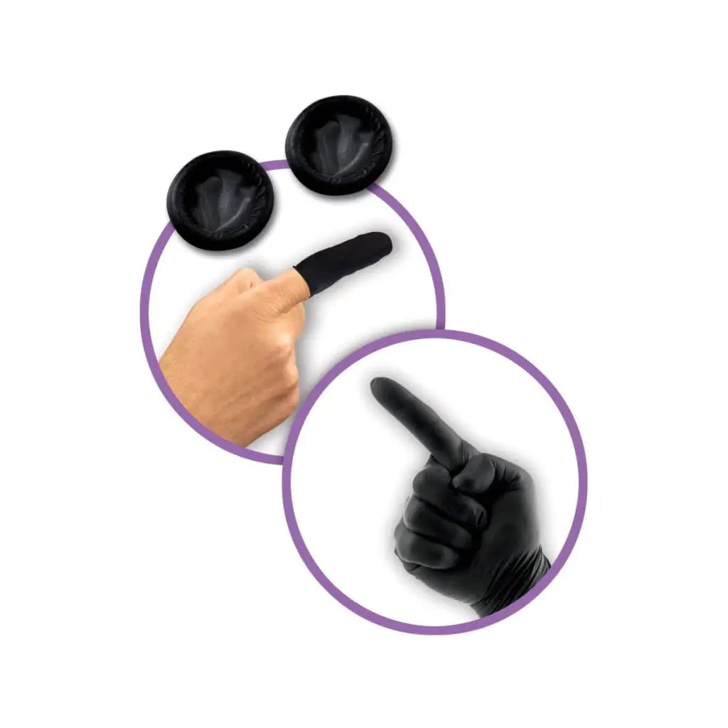 A hand holding black rubber eyeglasses from the Anal Fantasy Deluxe Fantasy Kit