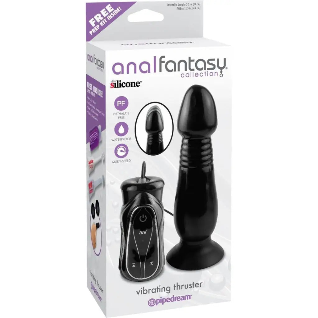 Black silicone Anal Fantasy Vibrating Thruster with remote control for enhanced pleasure
