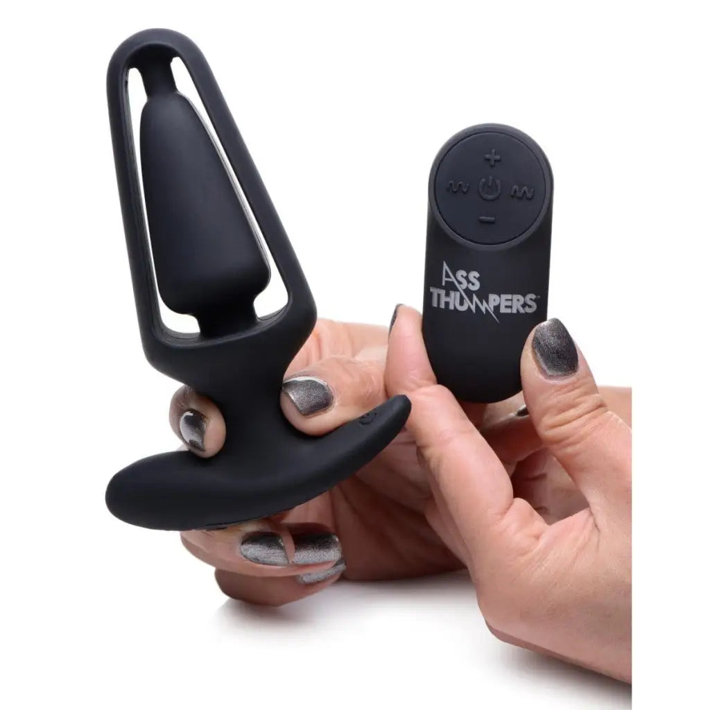 Ass Thumpers Power Plug 7X Hollow Anal Plug with Remote Control in black silicone