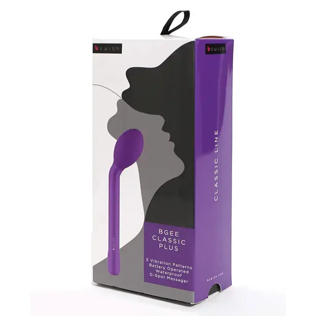 B Swish Bgee Classic Plus Purple Vibrator - Body Safe: Open Purple Box with Handle