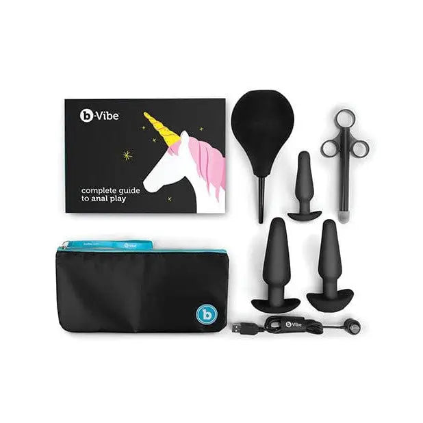 b-Vibe 7-Piece Anal Training Kit with Portable Unicorn Head, Black Bag for Education Set