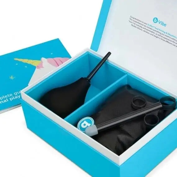 Box with scissors included in b-Vibe 7-Piece Anal Training Kit and Education Set