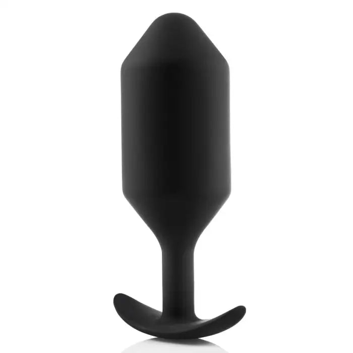 b-Vibe Weighted Snug Plug 6 - black plastic plug with handle on white background