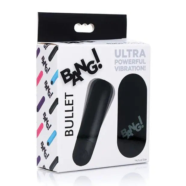 Packaged BANG! Vibrating Bullet with remote control and powerful vibration text