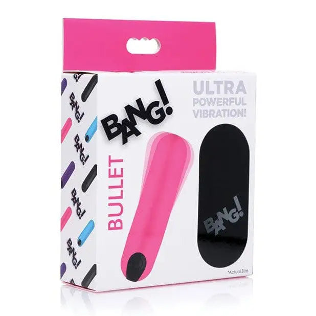 Pink BANG! Vibrating Bullet in package with ultra powerful vibration and remote control