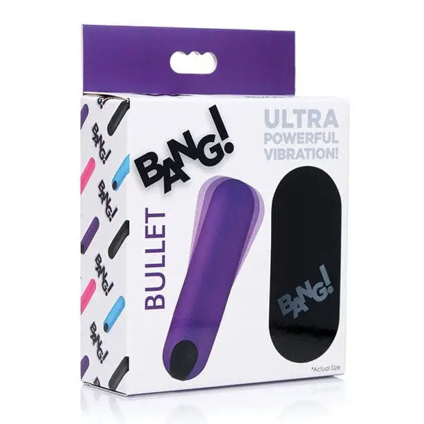 Purple BANG! Vibrating Bullet in retail packaging, body safe silicone and remote control