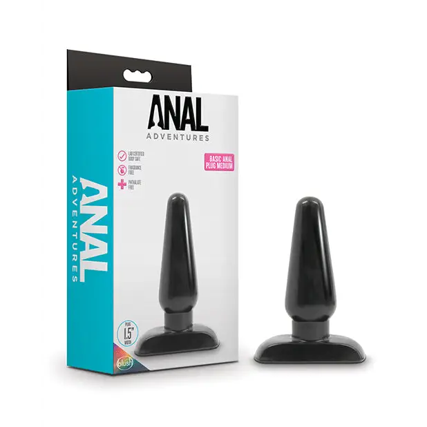 Anal Adventures By Blush Basic Black Anal Plug - Black / Medium - Butt Plug