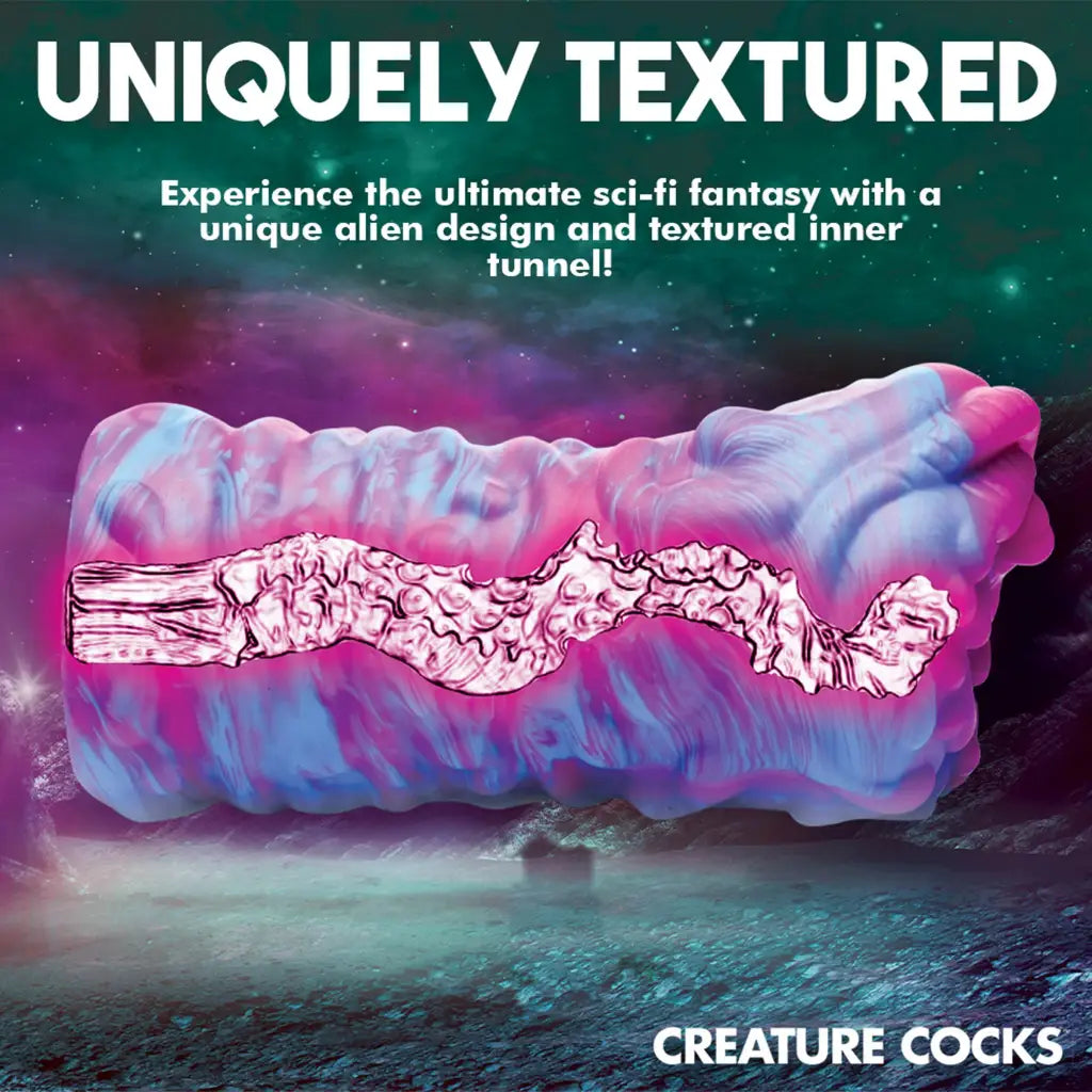 Creature Cocks Cyclone Alien Vagina Stroker in colorful, textured design for phthalate-free fun
