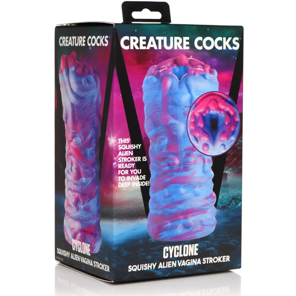 Fantastical blue and pink alien appendage stroker made from premium, phthalate-free silicone