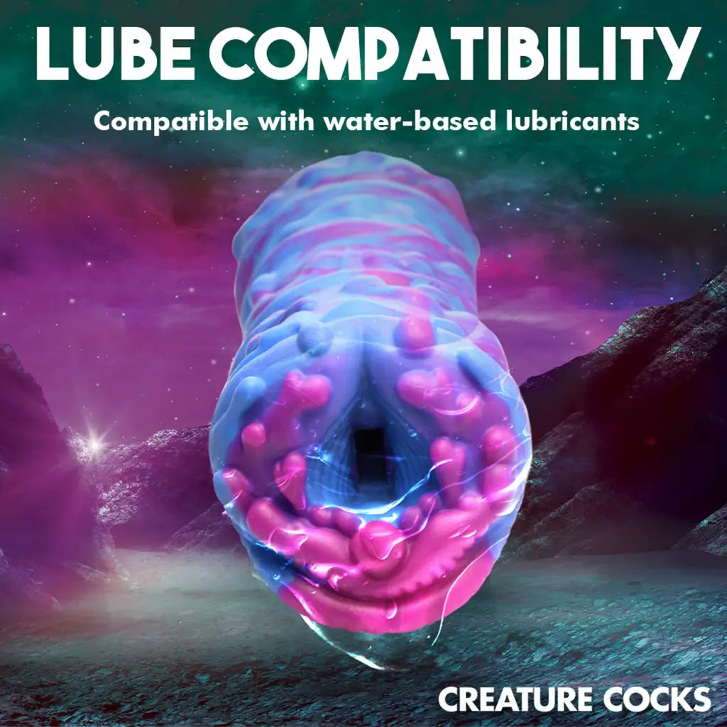 Fantastical blue and pink alien stroker; premium silicone, phthalate free