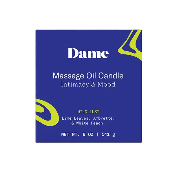 Dame Massage Oil Candle - Plant-Based Aroma in Blue and Lime Green Packaging
