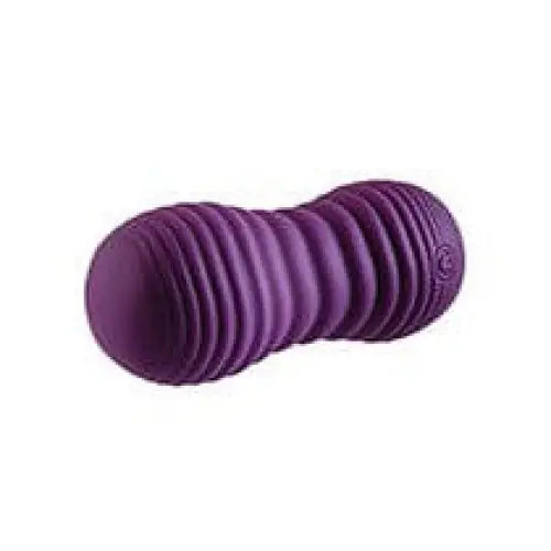 Purple ribbed massage roller, peanut-shaped, paired with Evolved ’Eager Egg’ vibrating egg remote