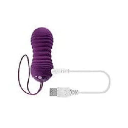 Evolved Eager Egg Vibrating & Thrusting Purple Ribbed Vibrator with USB Charging Cable