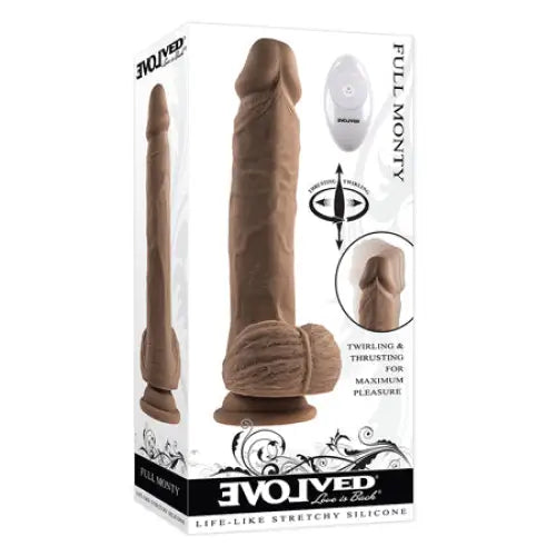 Evolved ’Full Monty’ Rechargeable Remote-Controlled Thrusting Twirling Vibrator - Chocolate - Realistic Vibrator