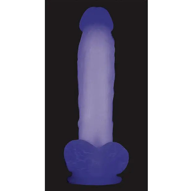 Evolved Luminous 8’ Glowing Dildo with Suction Cup Base on a black background