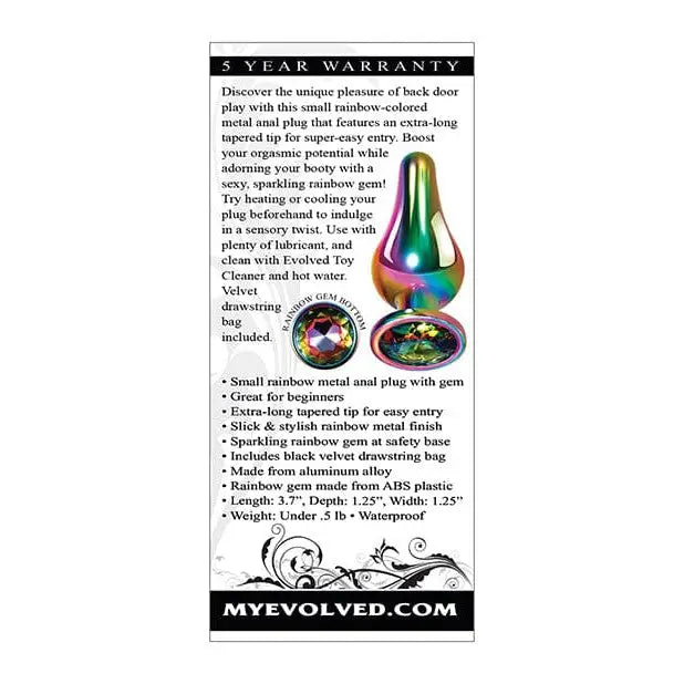 Poster of Evolved Rainbow Metal Butt Plug with Jewel in base featuring rainbow-colored glass