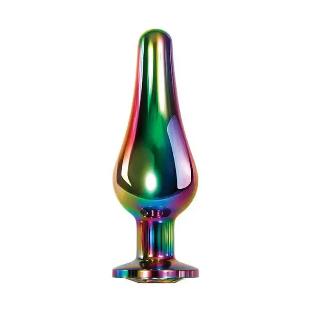 Evolved Rainbow Metal Butt Plug with Jewel - a rainbow-colored glass pipe for added flair