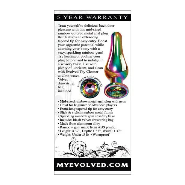 Poster of a woman’s face with Evolved Rainbow Metal Butt Plug featuring a jewel base