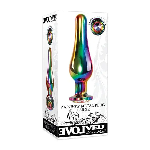 Evolved Rainbow Metal Butt Plug with Jewel in Base - Shiny Rainbow Gem Accessory