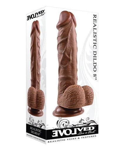 Evolved Realistic Dildo Chocolate Evolved 8" Realistic Dildo with Balls and Suction Cup Base at the Haus of Shag
