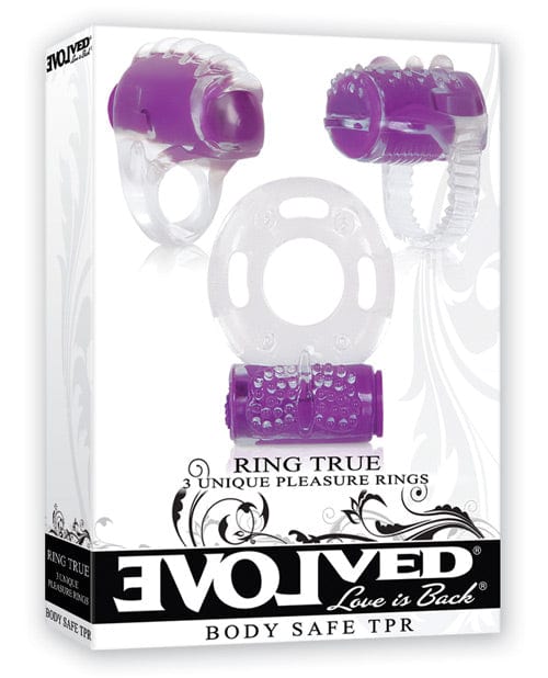 Evolved Stimulators Evolved Ring True Unique Pleasure Rings Kit - 3 Pack Clear/purple at the Haus of Shag