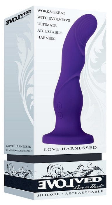 Evolved Vibrator Evolved Love Harnessed Purple Vibrating Dildo Rechargeable at the Haus of Shag
