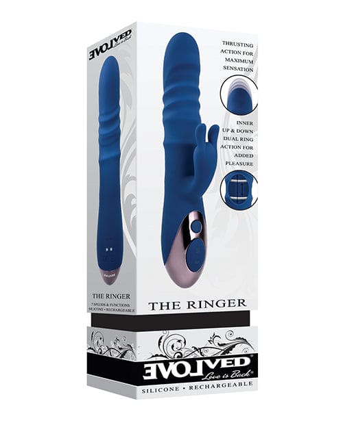 Evolved Vibrator Evolved The Ringer Rechargeable Thrusting Rabbit - Blue at the Haus of Shag