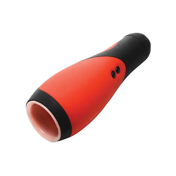 LoveBotz Vibra Head Bionic Auto Stroker in red and black against a white background