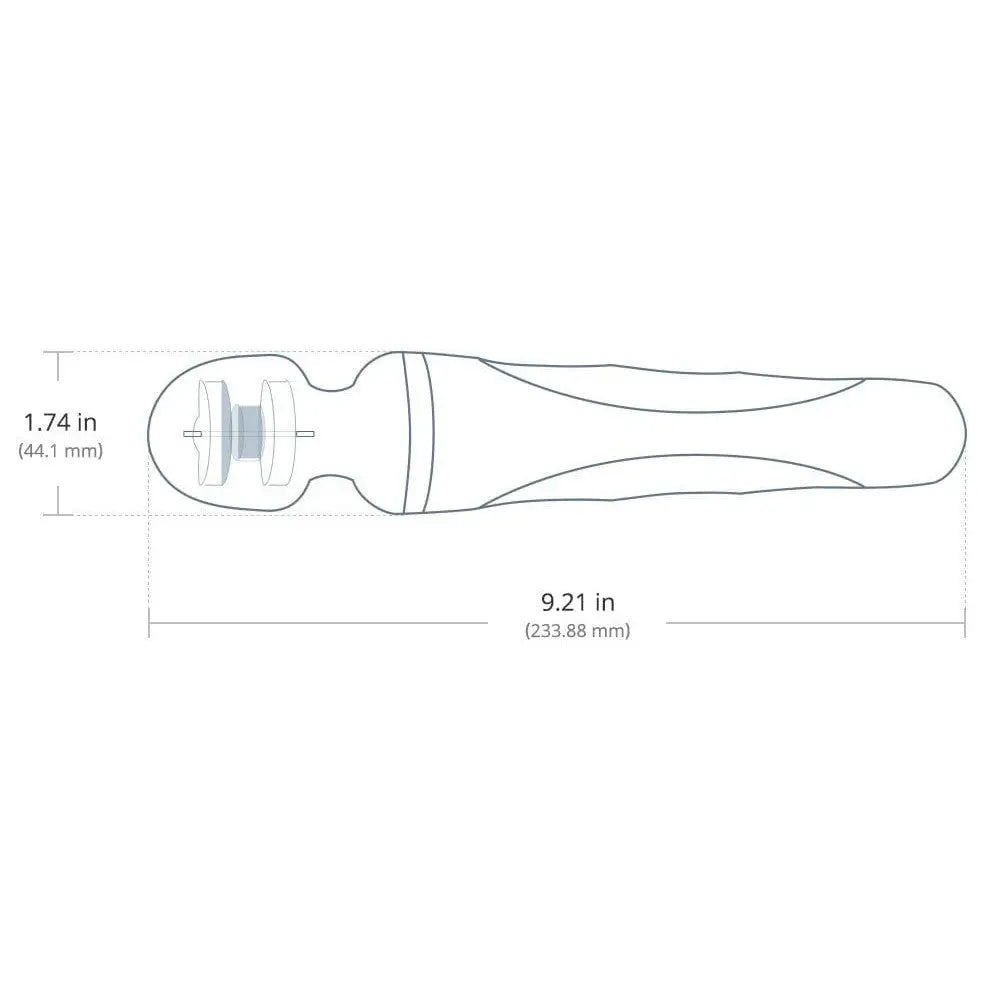 Dimensions of a woman’s head with Lovense Domi 2 rechargeable mini wand for comparison
