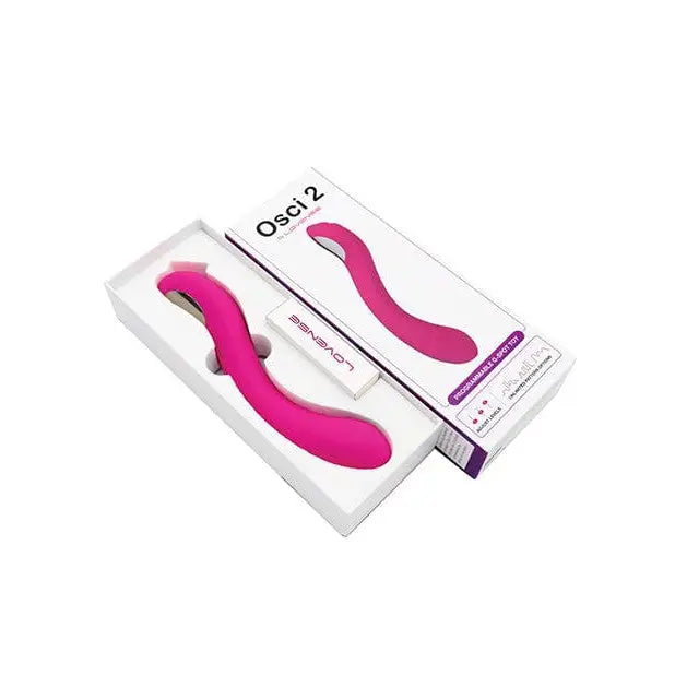 A pink and white box with a pink handle for the Lovense Osci 2 rechargeable G spot vibrator