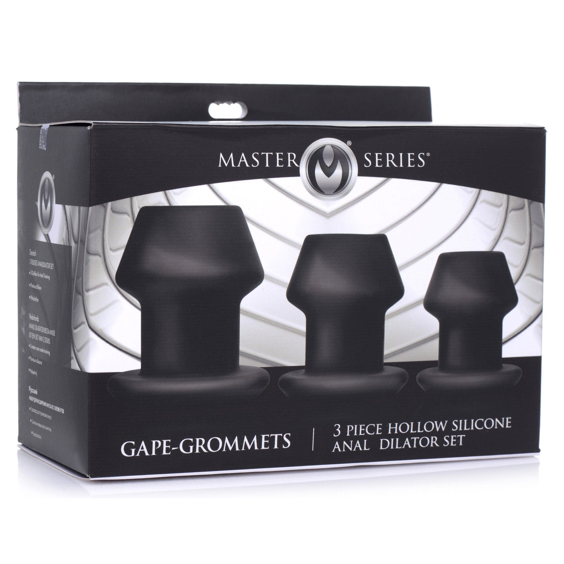 Master Series Hollow Plug Gape-grommets 3 Piece Hollow Silicone Anal Dilator Set at the Haus of Shag
