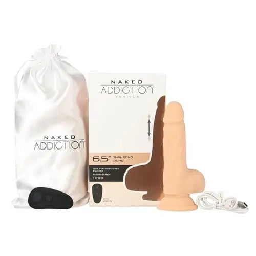 Naked Addiction Realistic Vibrator Vanilla Naked Addiction 6.5” Thrusting Dildo with Remote and Suction Base at the Haus of Shag