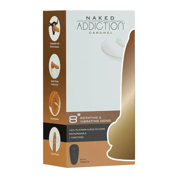 Box of white condoms packaged with Naked Addiction 8’ Rotating & Vibrating Dildo with Remote