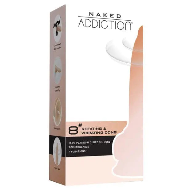 A box of Nak Addiction Coffee next to the Naked Addiction Rotating & Vibrating Dildo
