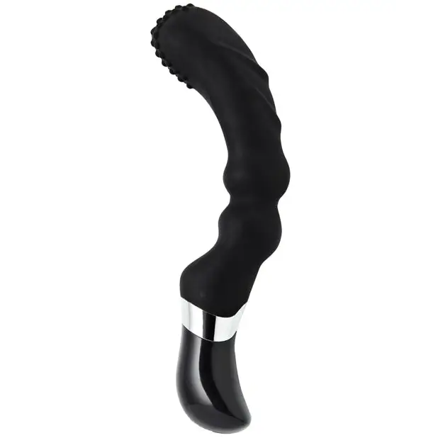 Nu Sensuelle Homme black silicone prostate massager with curved, textured surface
