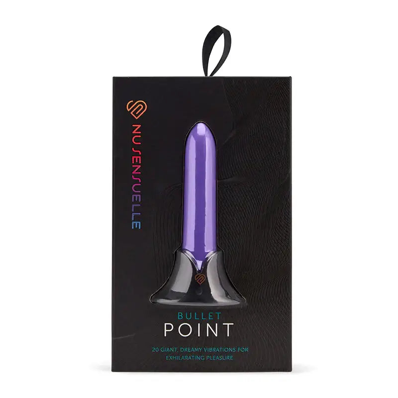 Nu Sensuelle Point Bullet: Purple vibrator with black base in ’Bullet Point’ packaging. Ultra smooth