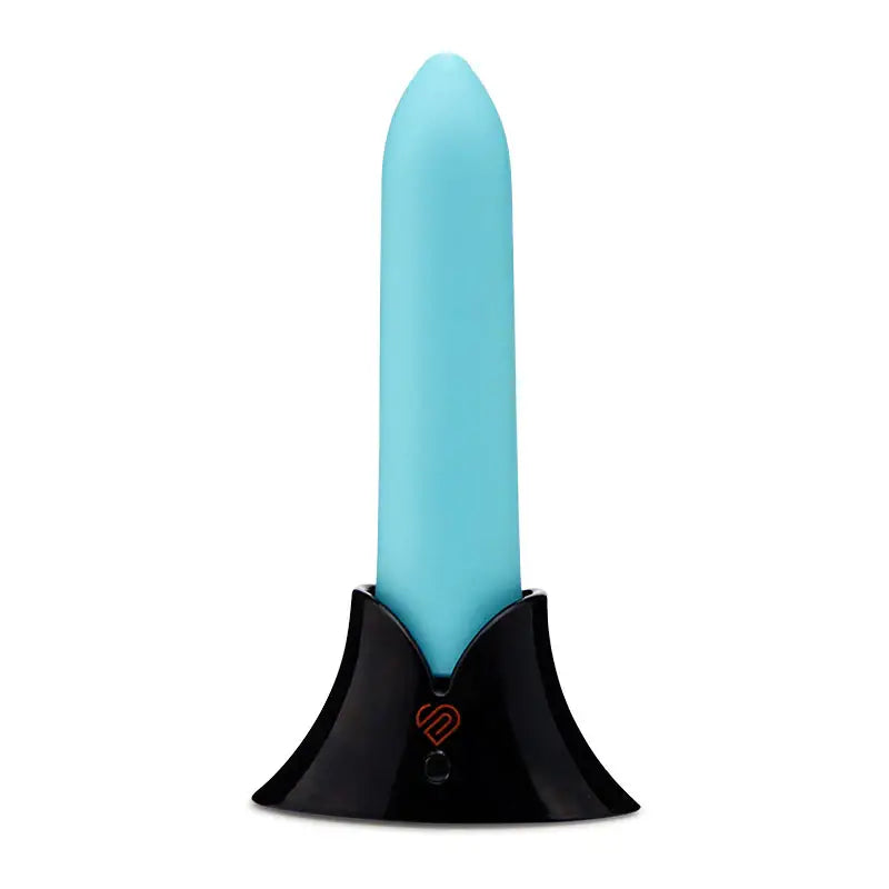 Turquoise silicone Nu Sensuelle Point Bullet vibrator with ultra-smooth black base