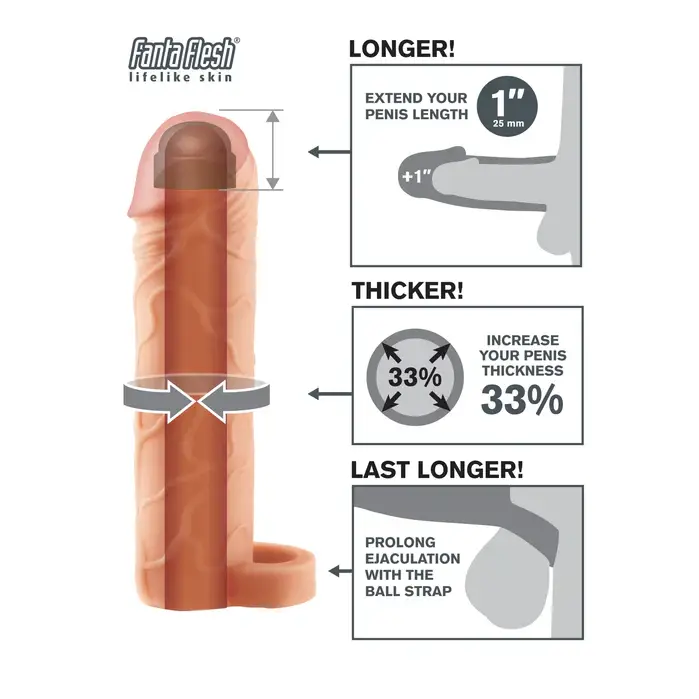 Pipedream Fantasy X-tensions Perfect 1 in. Extension With Ball Strap - Vanilla - Penis Extenders