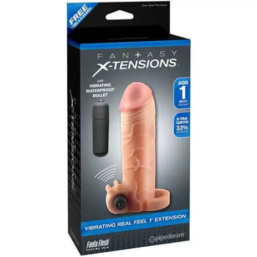 Pipedream Fantasy X-tensions Vibrating Real Feel 1 in. Extension With Ball Strap Beige - Vanilla - Penis Extenders