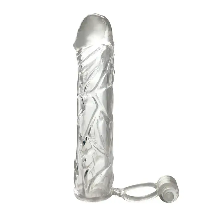 Pipedream Fantasy X-tensions Vibrating Super Sleeve 1 in. Extension With Ball Strap - Clear - Penis Extenders