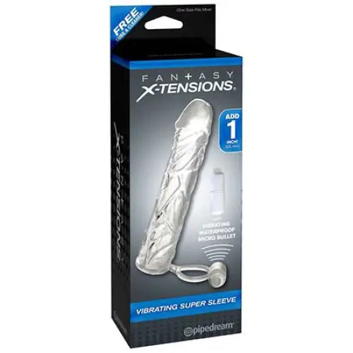 Pipedream Fantasy X-tensions Vibrating Super Sleeve 1 in. Extension With Ball Strap - Clear - Penis Extenders