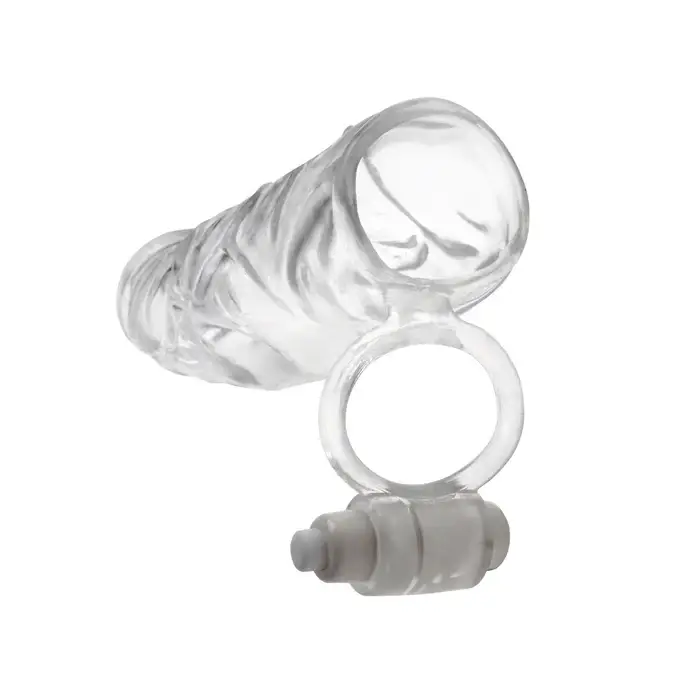 Pipedream Fantasy X-tensions Vibrating Super Sleeve 1 in. Extension With Ball Strap - Clear - Penis Extenders