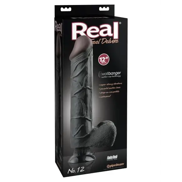 Pipedream Real Feel Deluxe No. 12 Realistic 12 in. Vibrating Dildo With Balls and Suction Cup Beige - Vanilla - Plain