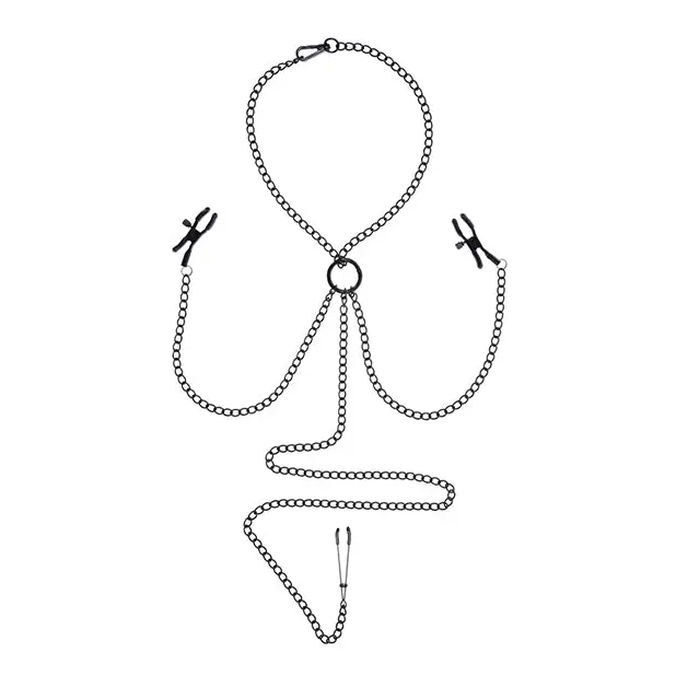 Saffron Chain Nipple to Clit Set - Black - Bondage Blindfolds & Restraints